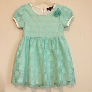 Temped Little Girls Green Bold Polka Dots A-line Short Sleeve Dress